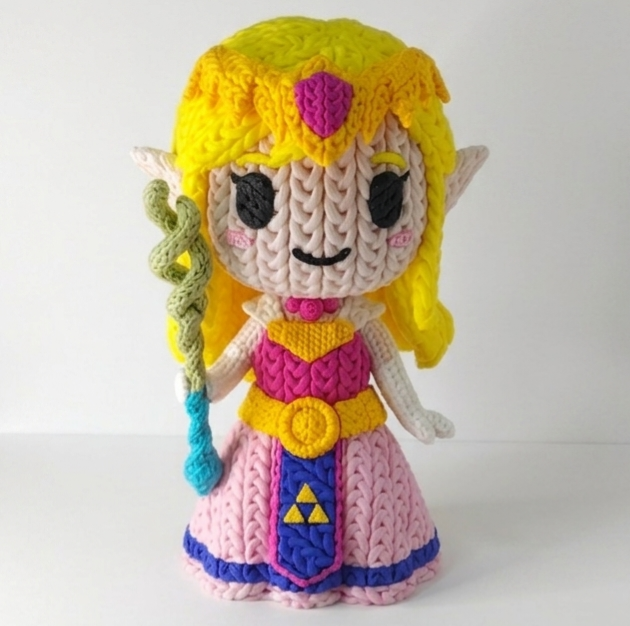 Knitted Design- 3D Printed Princess Zelda Figure- Unique Display Collectible