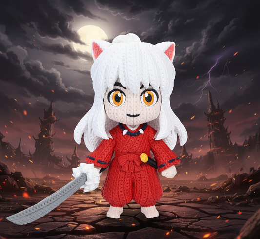 Knitted Design- 3D Printed Inuyasha Character Figure- Unique Display Collectible