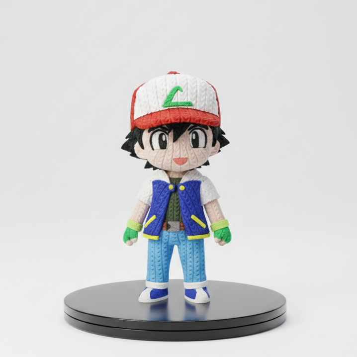 Ash Ketchum Knitted Design- 3D Printed Figure- Unique Display Collectible