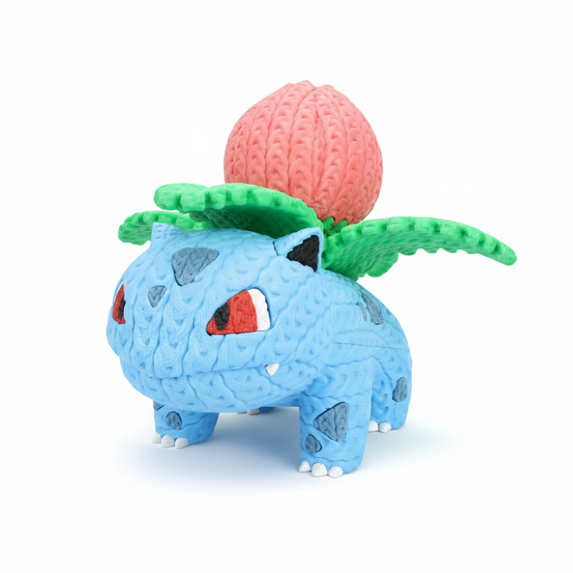 Knitted Design- 3D Printed Venusaur Figure- Unique Display Collectible