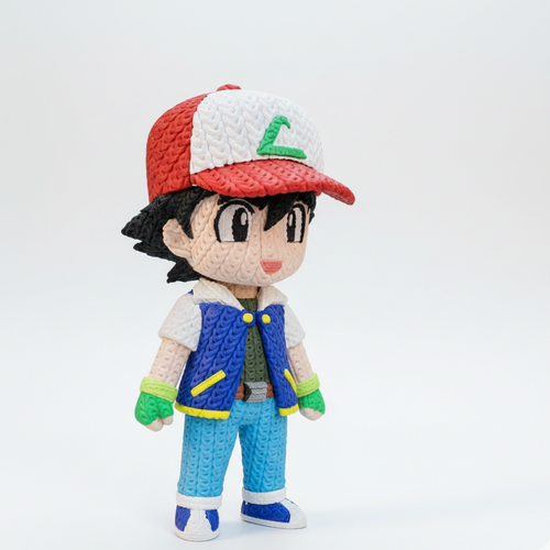 Ash Ketchum Knitted Design- 3D Printed Figure- Unique Display Collectible