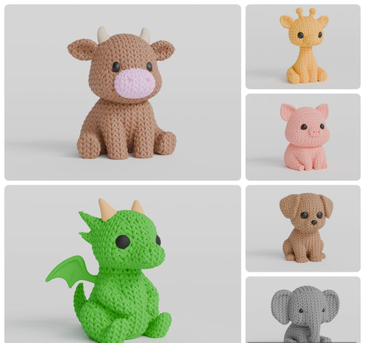 Knitted Design- 3D Printed Animal Figures- Unique Display Collectible