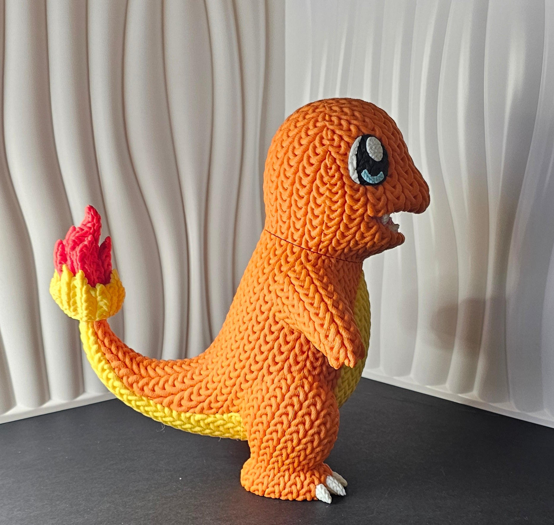 Charmander, Charmeleon & Charizard Figures- 3D Printed Knitted Design - Unique Display Fan Art Collectible