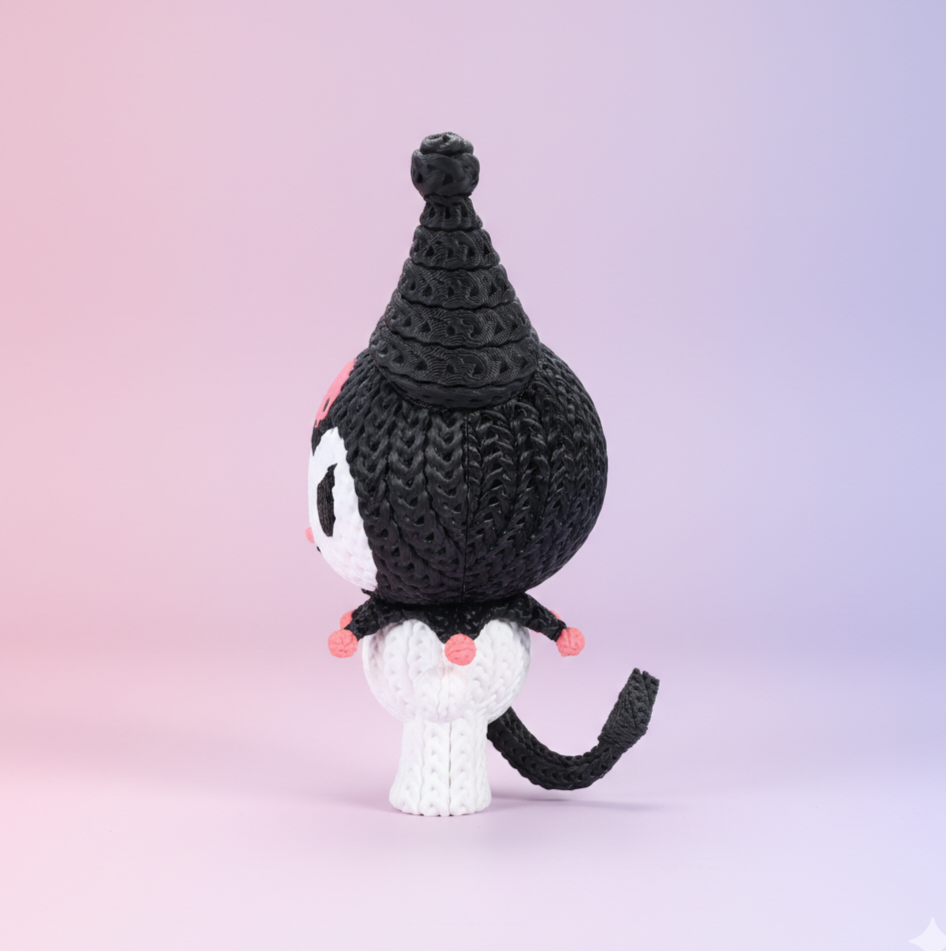 Knitted Design- 3D Printed Kuromi Figure- Unique Display Collectible