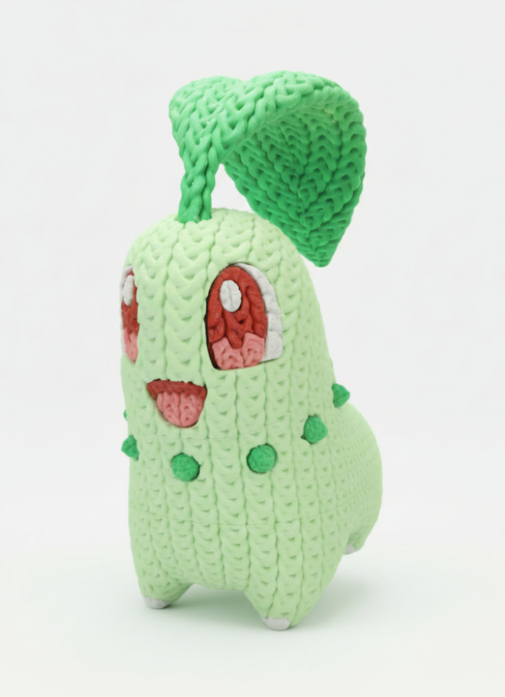 Knitted Design- 3D Printed Chikorita Figure- Unique Display Collectible