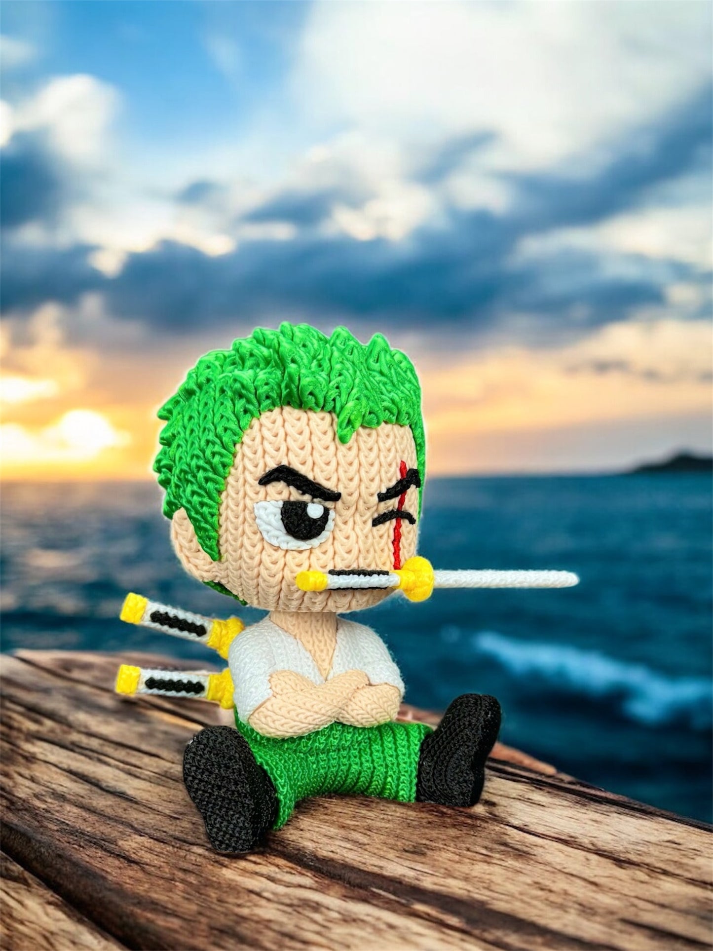 Knitted Design - 3D Printed One Piece Inspired Character Figures - Unique Display Collectibles