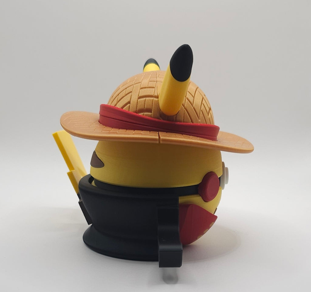 Pokemon Character Design- 3D Printed Pokeball- One piece Luffy inspired Pikachu- Unique Display Collectible