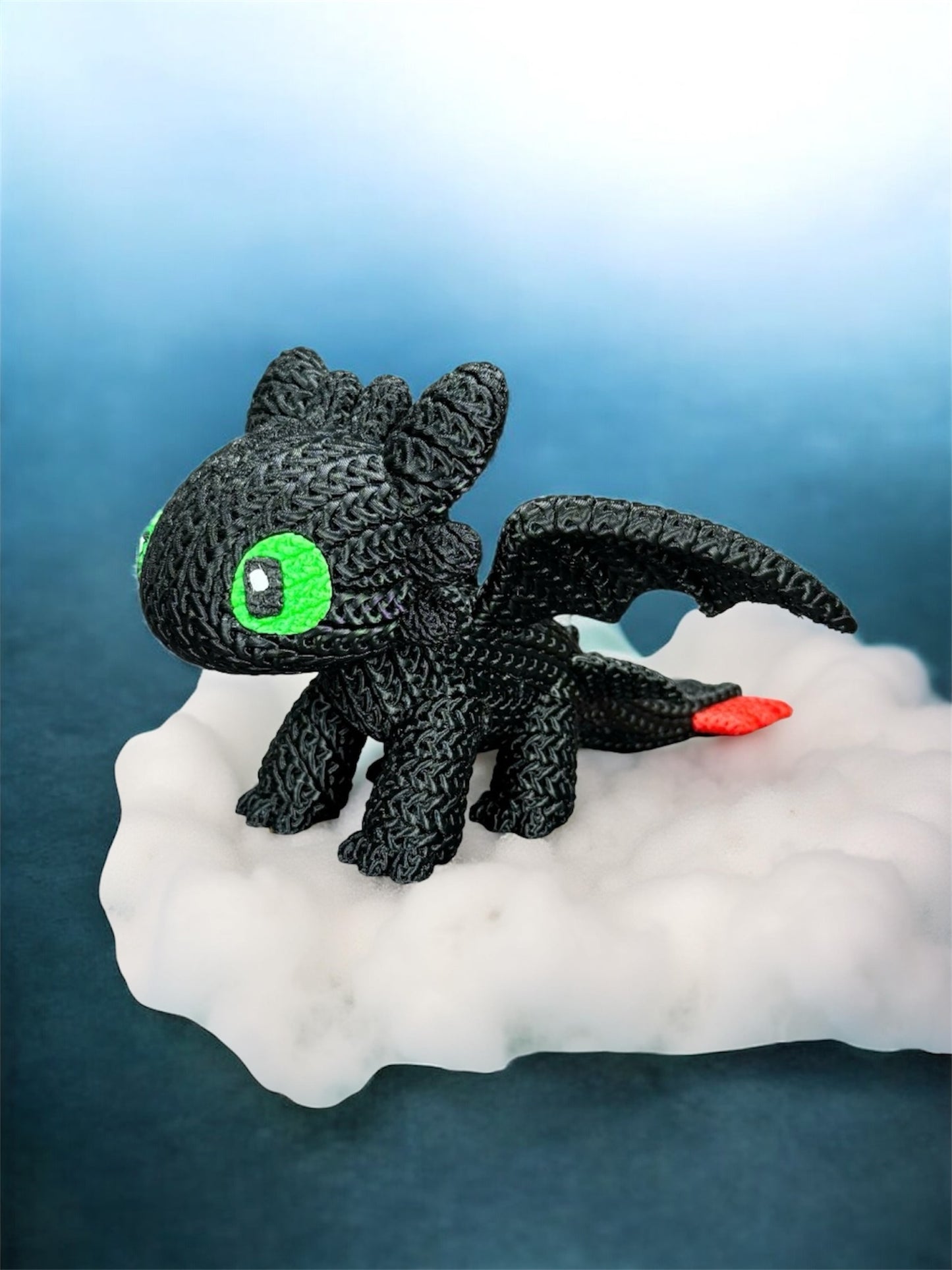 Knitted Design- 3D Printed Toothless Figure- Unique Display Collectible