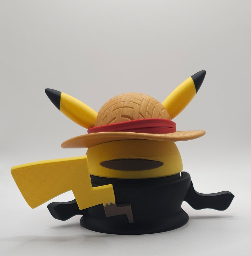Pokemon Character Design- 3D Printed Pokeball- One piece Luffy inspired Pikachu- Unique Display Collectible
