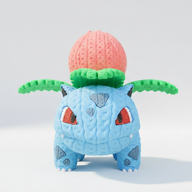 Knitted Design- 3D Printed Venusaur Figure- Unique Display Collectible