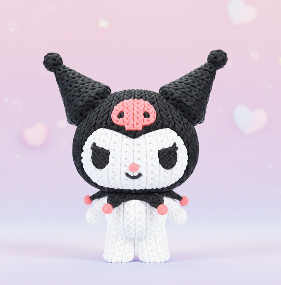 Knitted Design- 3D Printed Kuromi Figure- Unique Display Collectible