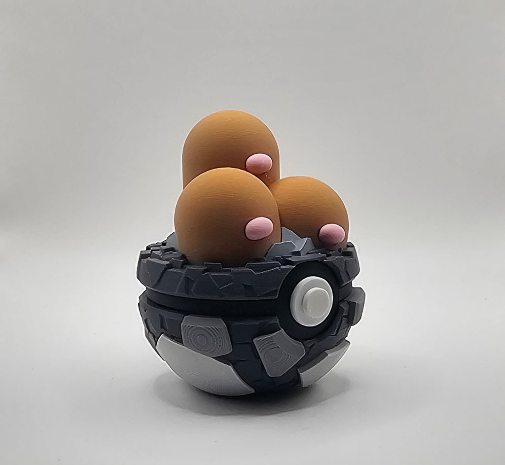 Pokemon Character Design- 3D Printed Pokeball- Dugtrio- Unique Display Fan Art Collectible