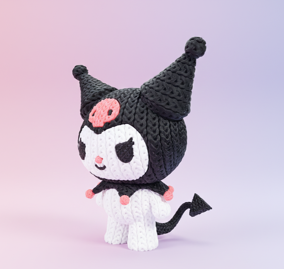 Knitted Design- 3D Printed Kuromi Figure- Unique Display Collectible