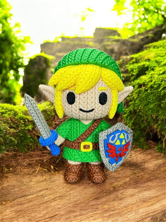 Knitted Design - 3D Printed Link Character Figure - Unique Display Collectible